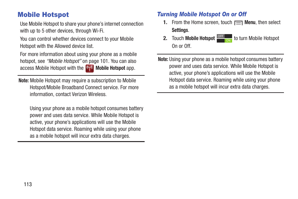 Mobile hotspot | Samsung SCH-I535RWBVZW User Manual | Page 119 / 204