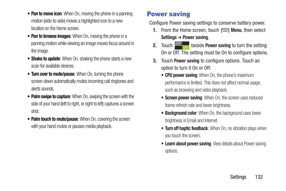 Power saving | Samsung SCH-I535RWBVZW User Manual | Page 138 / 204