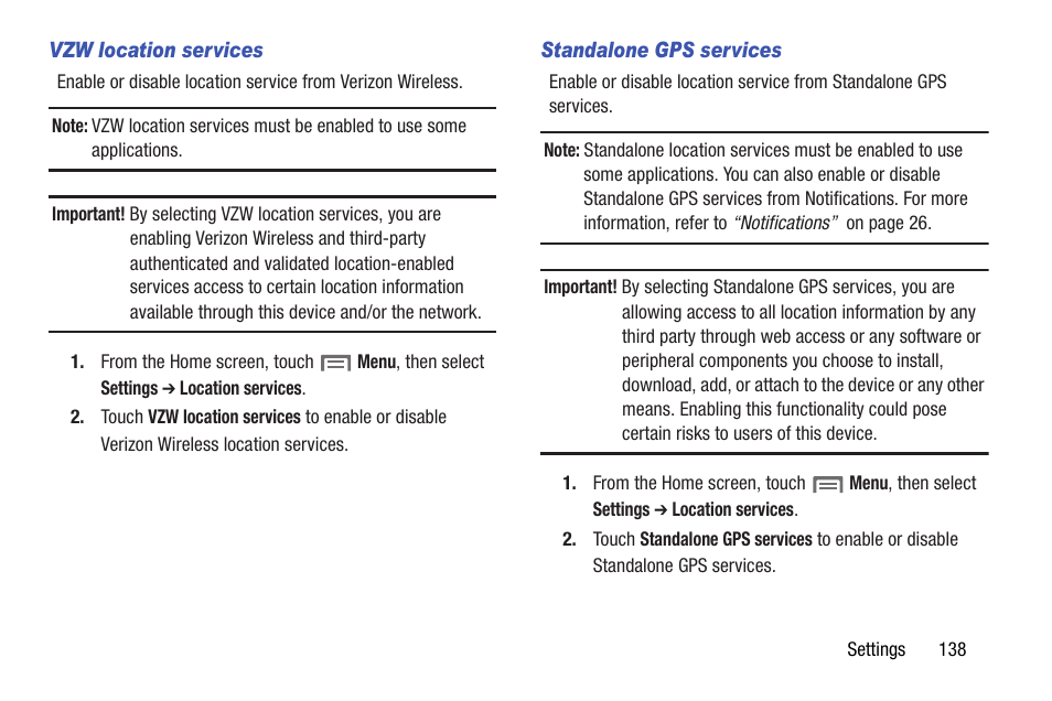 Ff. see “standalone, Gps services | Samsung SCH-I535RWBVZW User Manual | Page 144 / 204