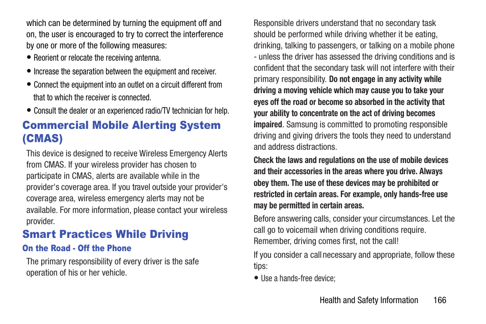 Commercial mobile alerting system (cmas), Smart practices while driving | Samsung SCH-I535RWBVZW User Manual | Page 172 / 204