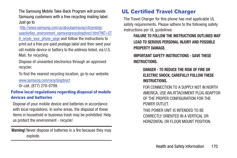 Ul certified travel charger | Samsung SCH-I535RWBVZW User Manual | Page 176 / 204