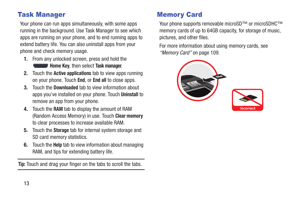 Task manager, Memory card, Task manager memory card | Samsung SCH-I535RWBVZW User Manual | Page 19 / 204