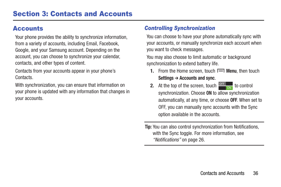 Section 3: contacts and accounts, Accounts | Samsung SCH-I535RWBVZW User Manual | Page 42 / 204