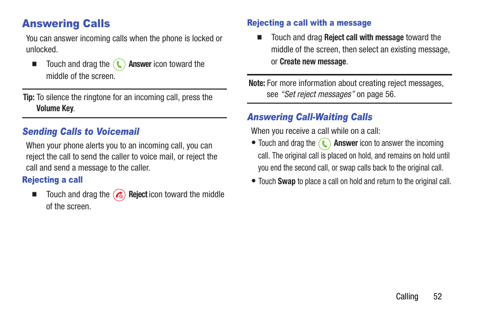 Answering calls | Samsung SCH-I535RWBVZW User Manual | Page 58 / 204