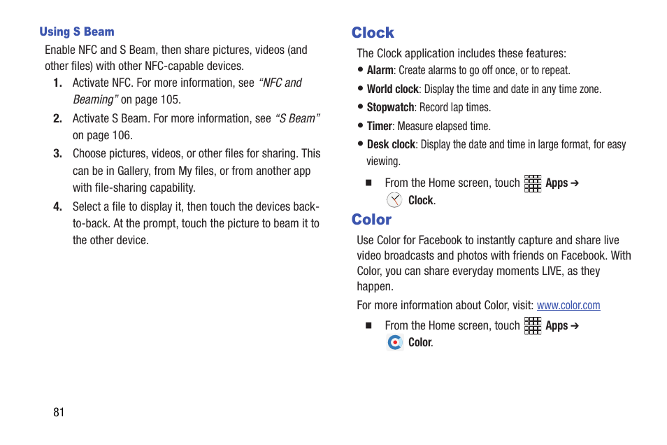 Clock, Color, Clock color | Samsung SCH-I535RWBVZW User Manual | Page 87 / 204