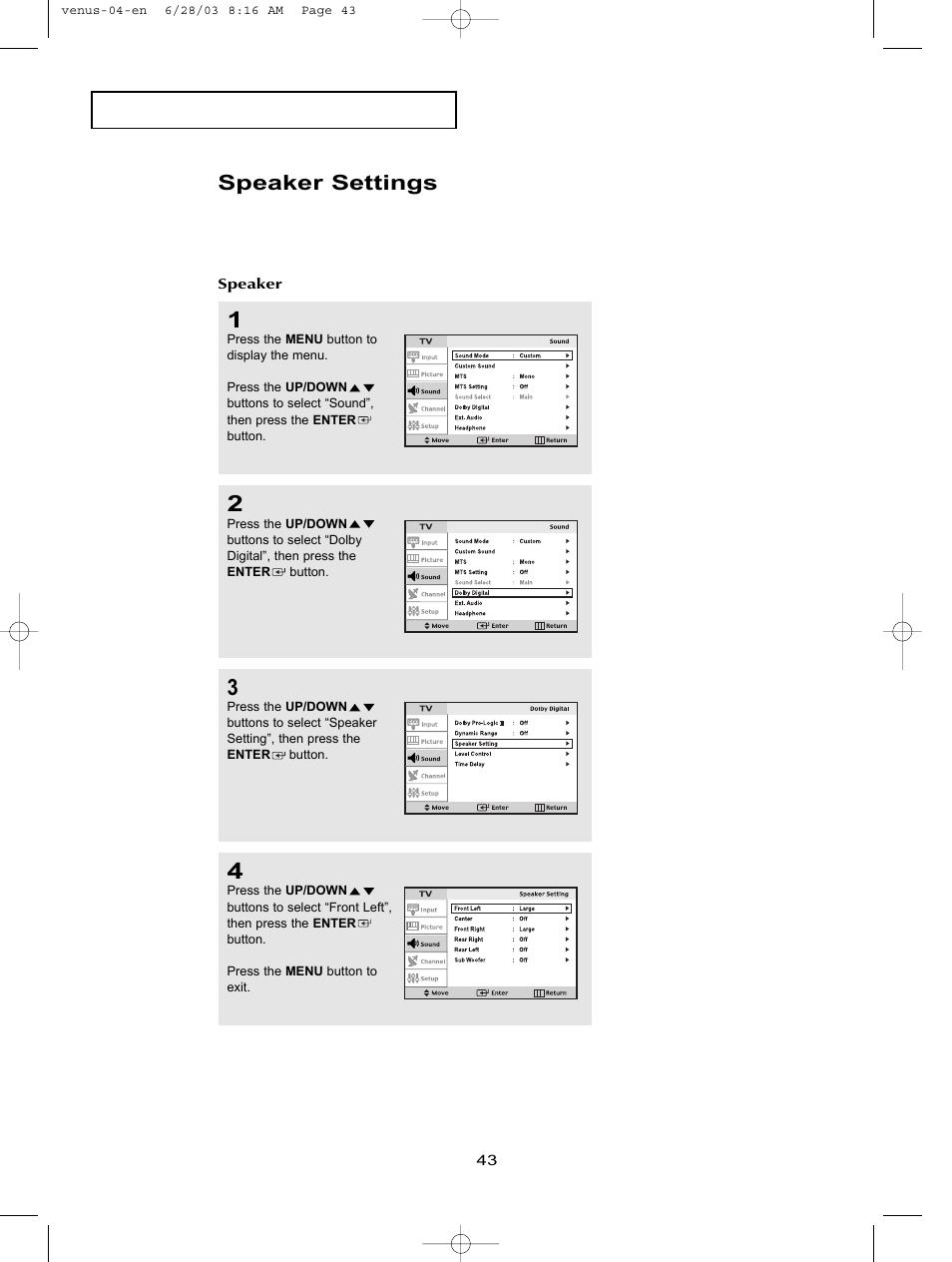 Speaker settings | Samsung LTN325WX-XAA User Manual | Page 51 / 82