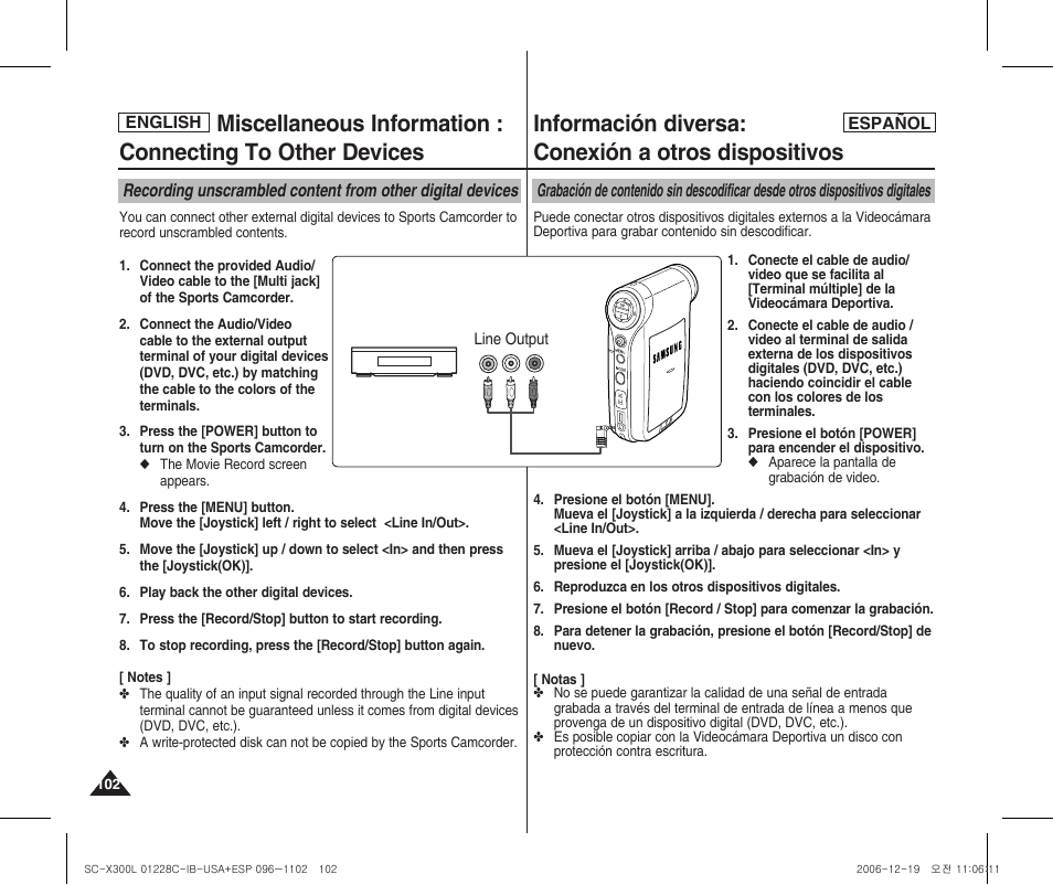 Información diversa: conexión a otros dispositivos | Samsung SC-X300L-XAA User Manual | Page 102 / 116