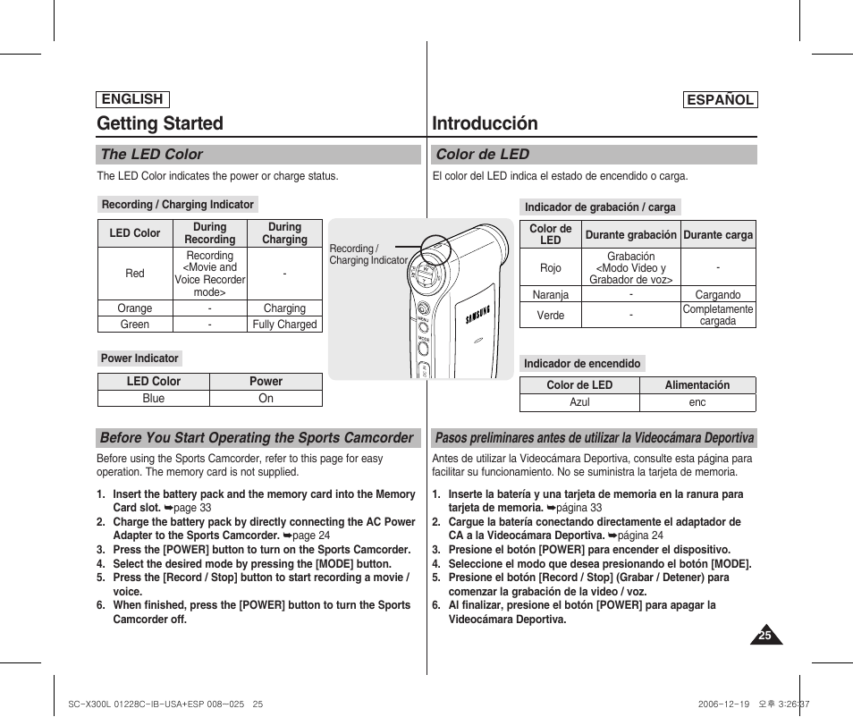 Getting started, Introducción | Samsung SC-X300L-XAA User Manual | Page 25 / 116