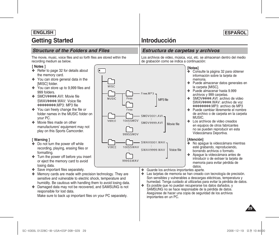 Getting started, Introducción | Samsung SC-X300L-XAA User Manual | Page 29 / 116