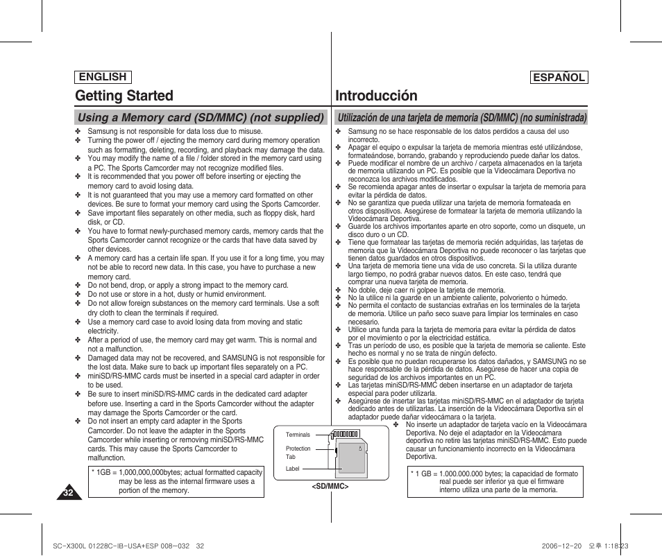 Getting started, Introducción, English español | Samsung SC-X300L-XAA User Manual | Page 32 / 116