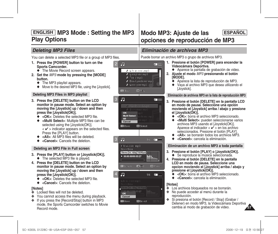 Mp3 mode : setting the mp3 play options | Samsung SC-X300L-XAA User Manual | Page 57 / 116