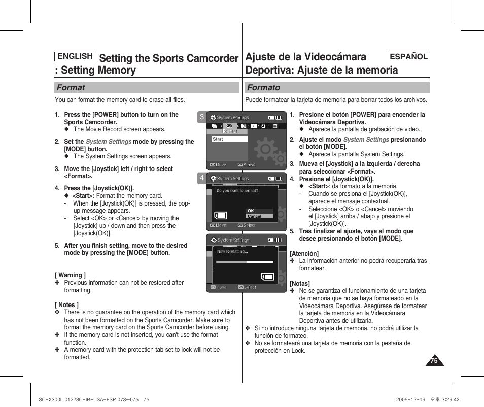 Format, Formato, English español | Samsung SC-X300L-XAA User Manual | Page 75 / 116