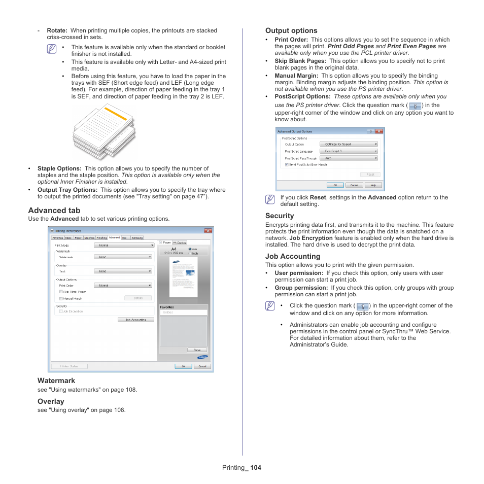 Advanced tab | Samsung SCX-8128NA-XAA User Manual | Page 104 / 178
