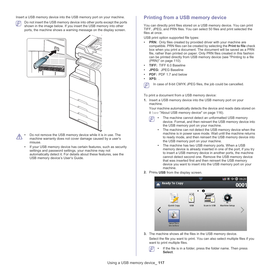 Printing from a usb memory device, 117 printing from a usb memory device, Printing from a usb | Samsung SCX-8128NA-XAA User Manual | Page 117 / 178