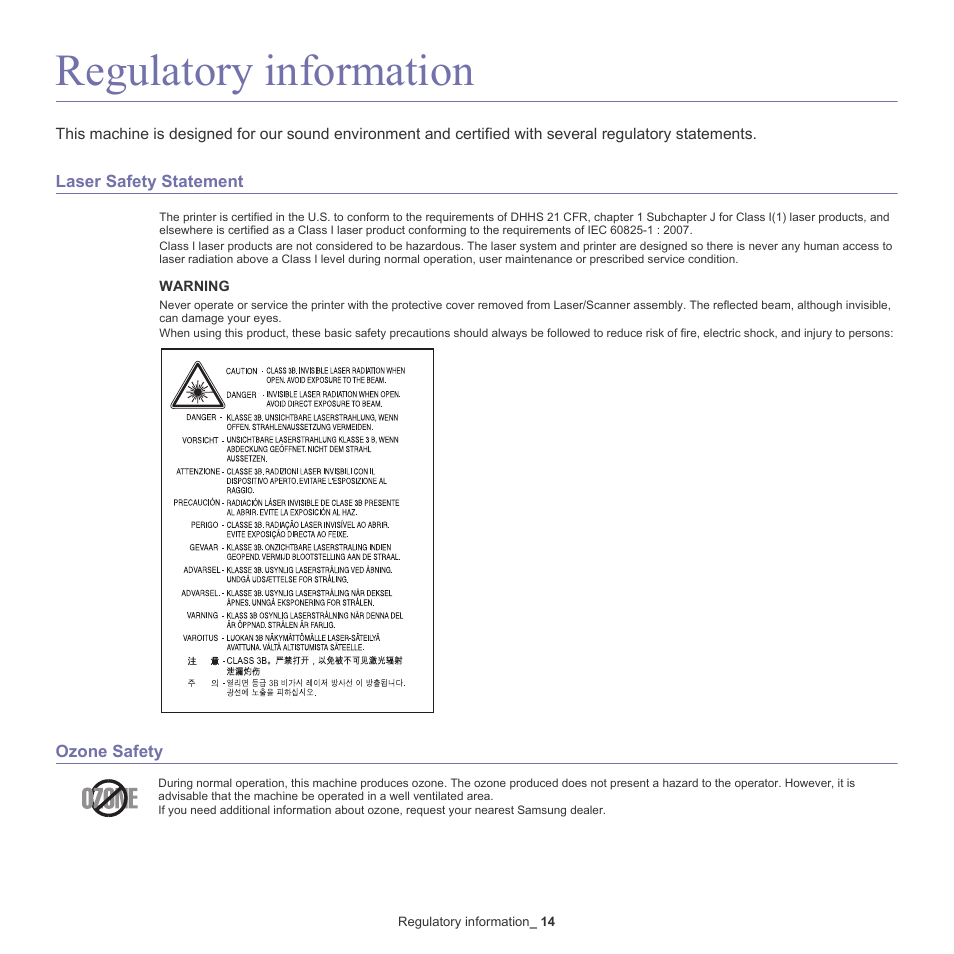 Regulatory information, 14 regulatory information | Samsung SCX-8128NA-XAA User Manual | Page 14 / 178