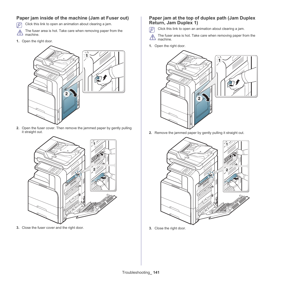 Paper jam inside of the machine (jam at fuser out) | Samsung SCX-8128NA-XAA User Manual | Page 141 / 178