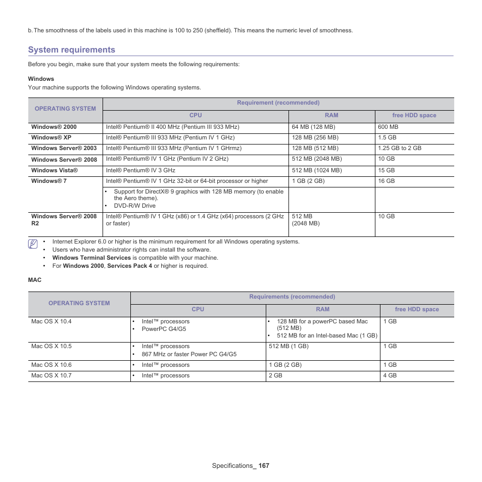 System requirements | Samsung SCX-8128NA-XAA User Manual | Page 167 / 178