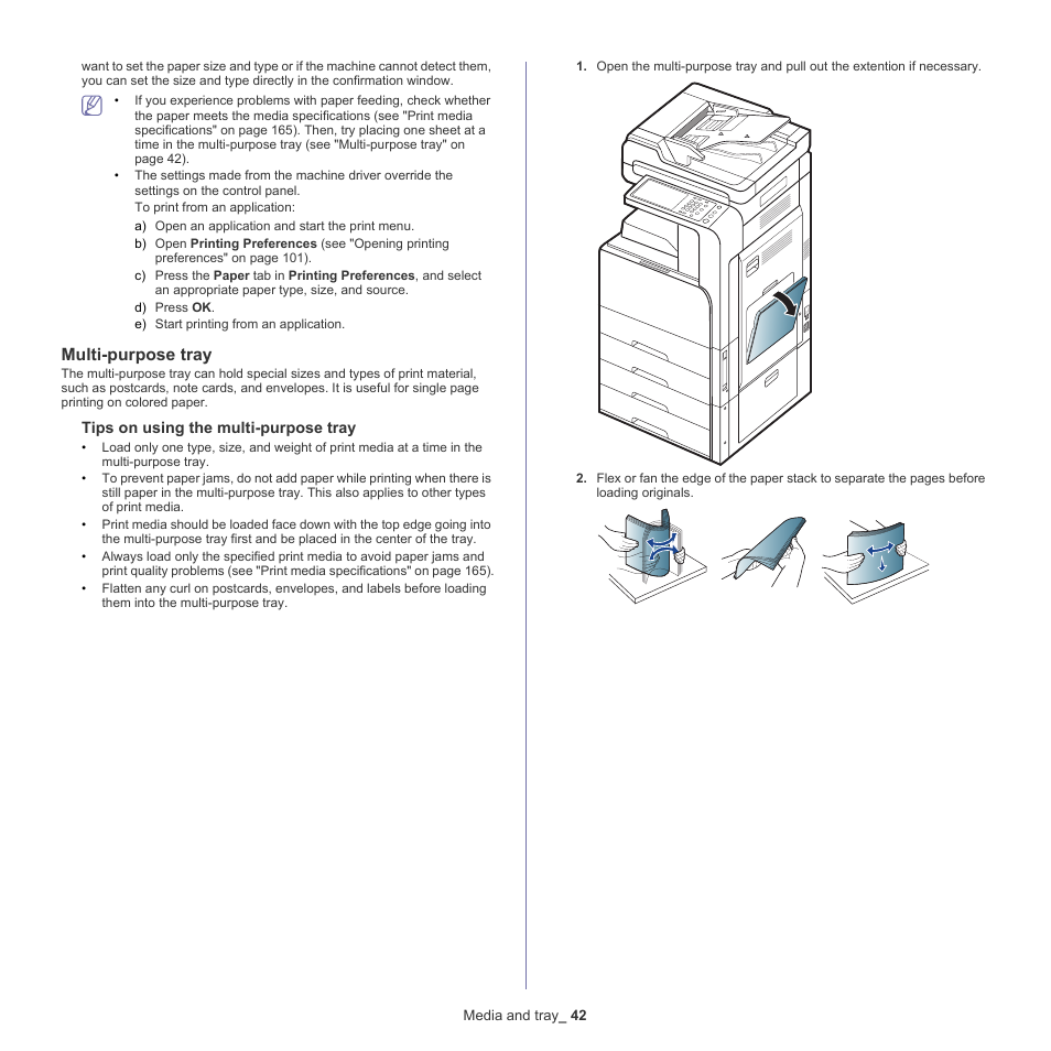 Multi-purpose tray | Samsung SCX-8128NA-XAA User Manual | Page 42 / 178