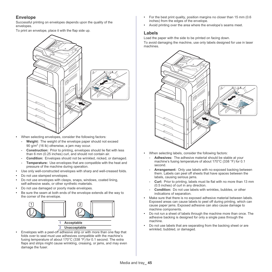 Envelope, Labels | Samsung SCX-8128NA-XAA User Manual | Page 45 / 178