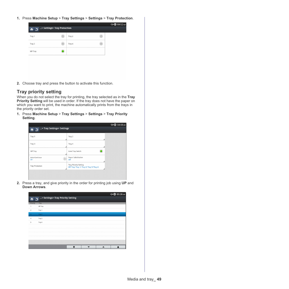 Tray priority setting | Samsung SCX-8128NA-XAA User Manual | Page 49 / 178