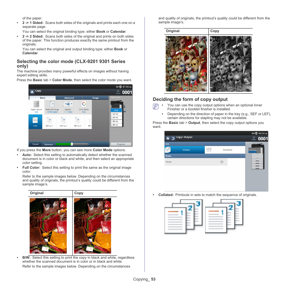 Deciding the form of copy output, Ies (see "selecting, Deciding the | Samsung SCX-8128NA-XAA User Manual | Page 53 / 178