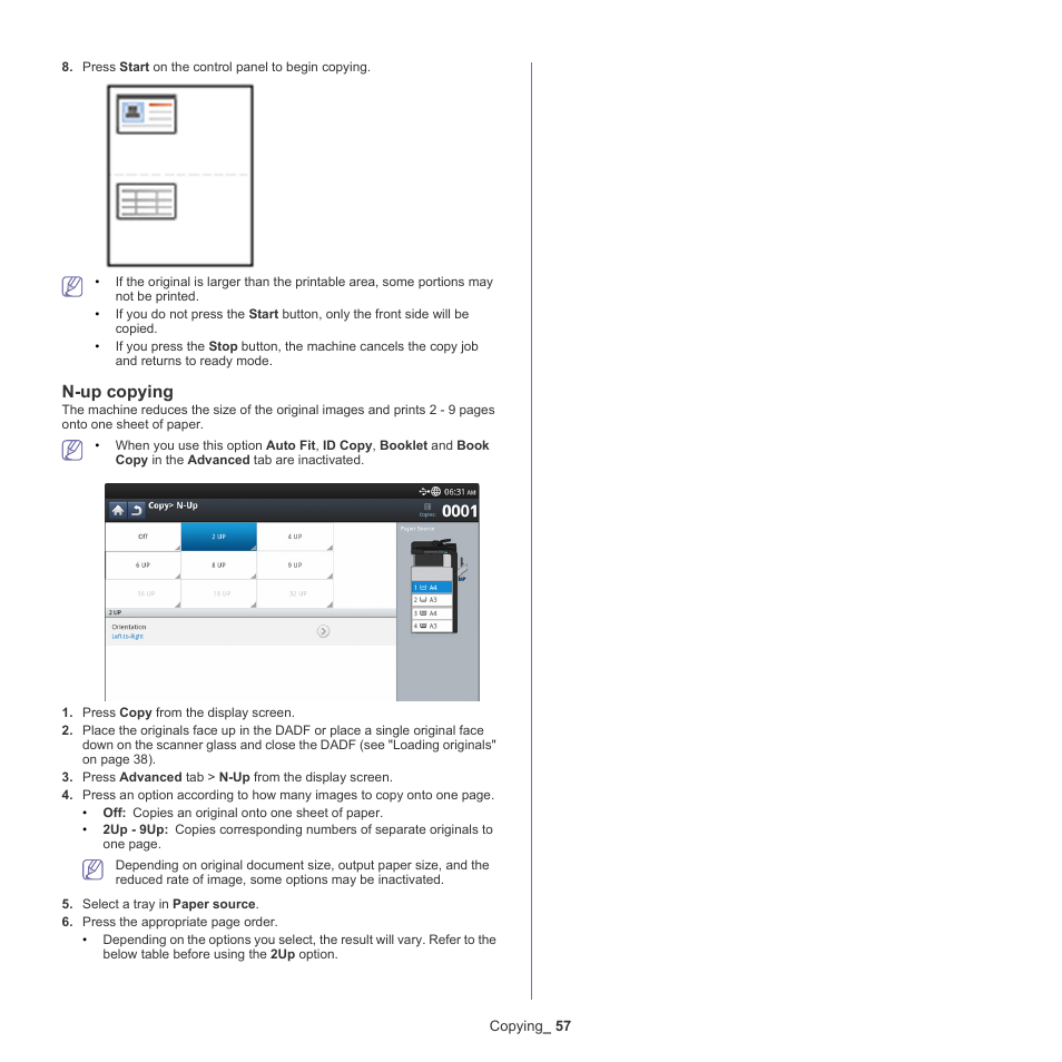 N-up copying, N-up copying" on | Samsung SCX-8128NA-XAA User Manual | Page 57 / 178