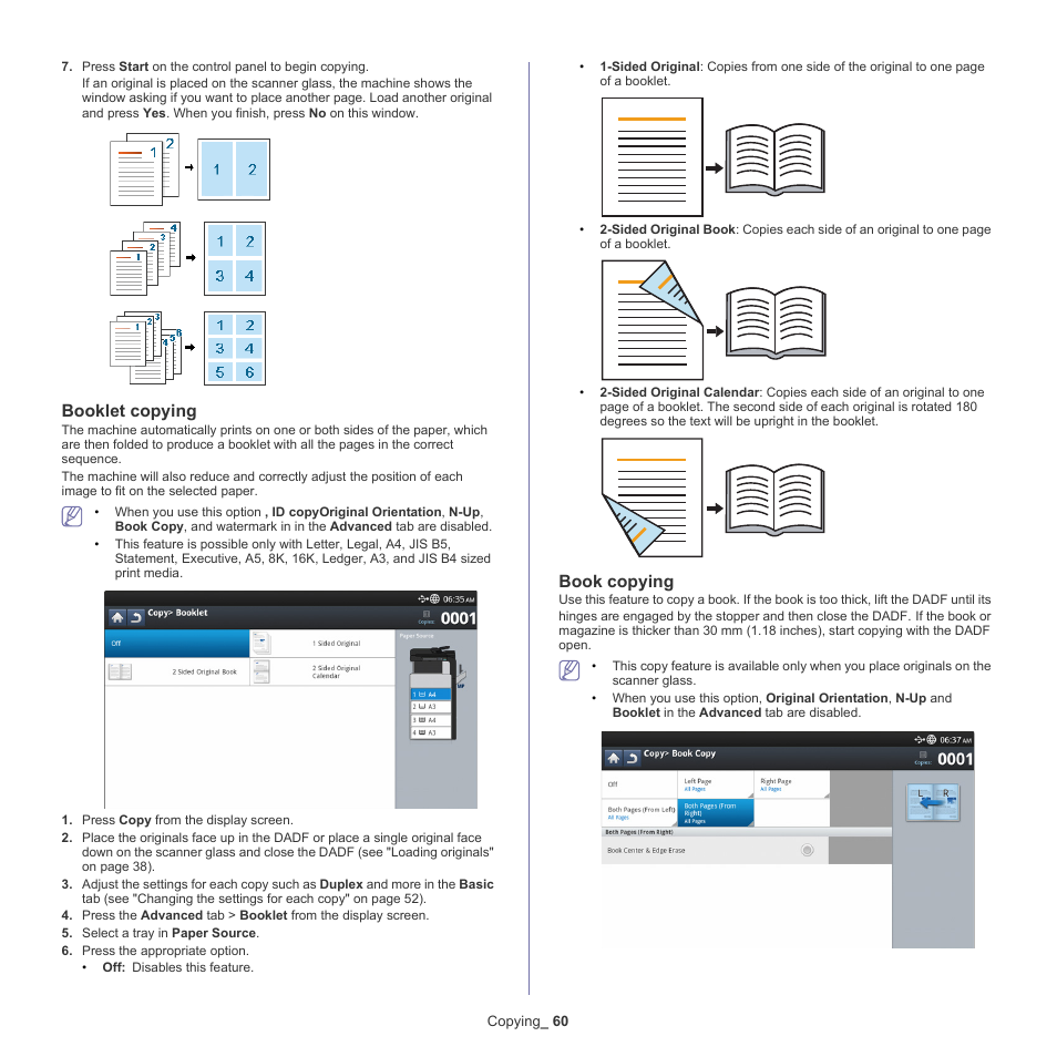 Booklet copying, Book copying, Booklet copying" on | Samsung SCX-8128NA-XAA User Manual | Page 60 / 178