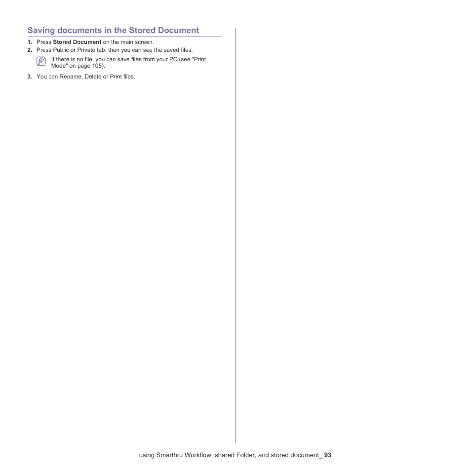 Saving documents in the stored document, 93 saving documents in the stored document | Samsung SCX-8128NA-XAA User Manual | Page 93 / 178