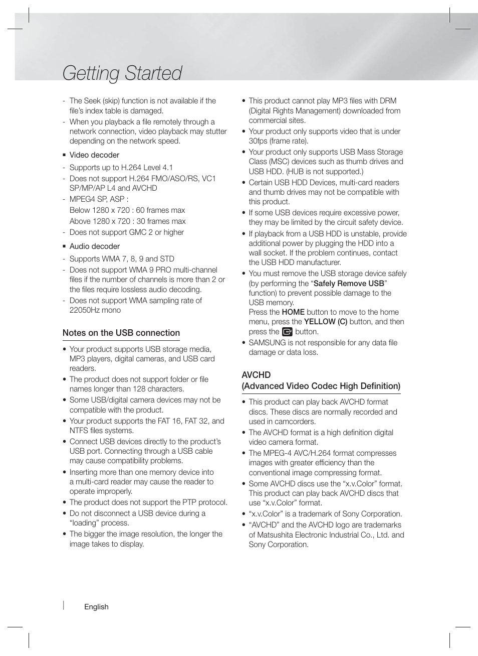 Getting started | Samsung HT-EM54C-ZA User Manual | Page 10 / 65