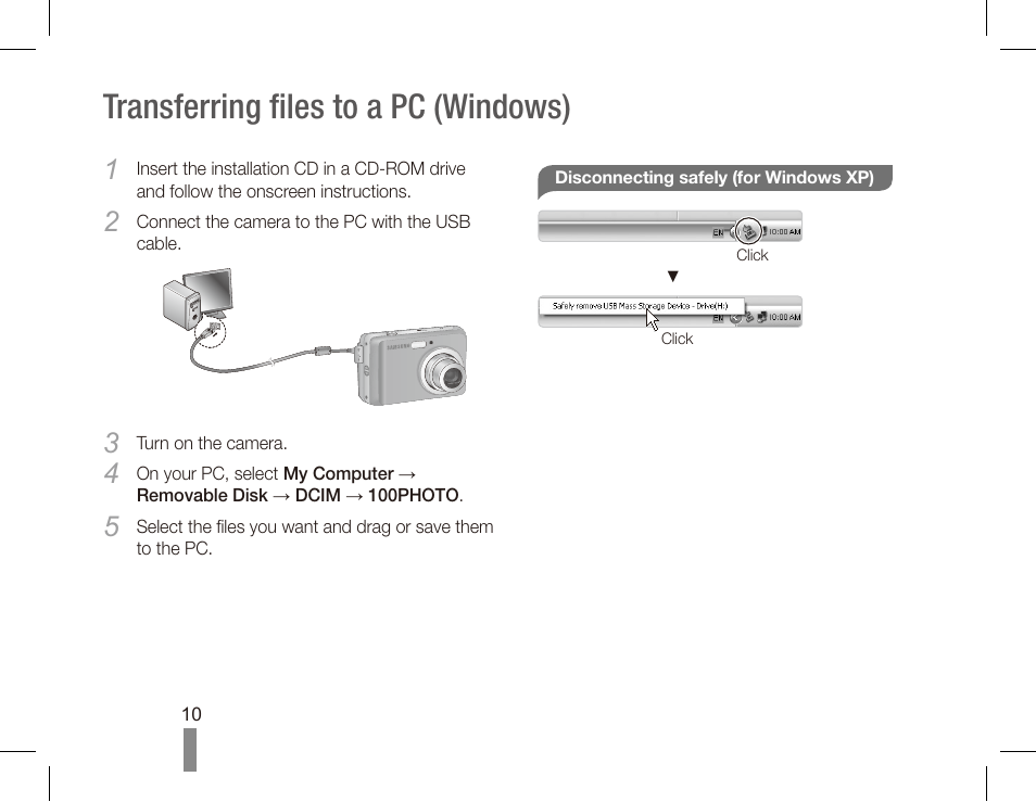 Transferring files to a pc (windows) | Samsung EC-SL40ZZBASUS User Manual | Page 10 / 22