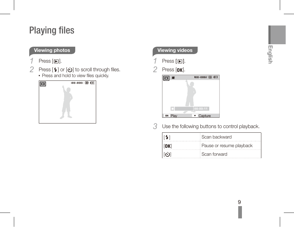 Playing files | Samsung EC-SL40ZZBASUS User Manual | Page 9 / 22