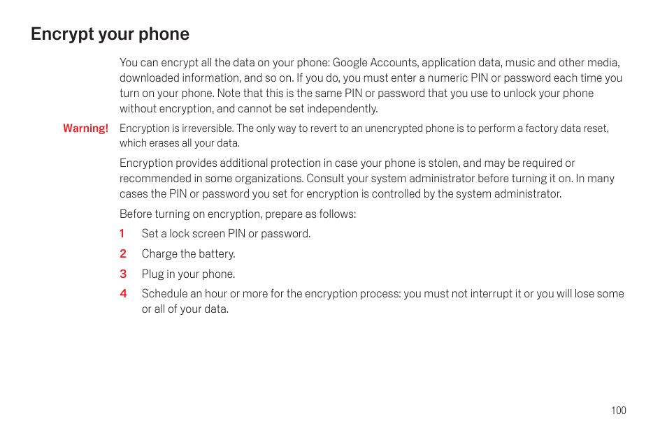 Encrypt your phone, Encrypt your phone 100 | Samsung SCH-I515MSAVZW User Manual | Page 103 / 107
