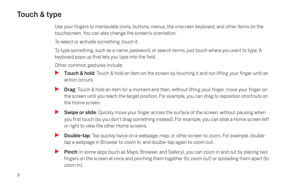 Touch & type, Touch & type 9 | Samsung SCH-I515MSAVZW User Manual | Page 12 / 107
