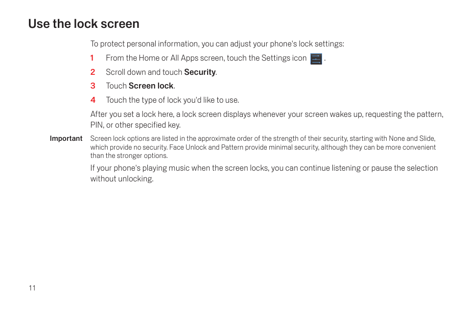 Use the lock screen, Use the lock screen 11 | Samsung SCH-I515MSAVZW User Manual | Page 14 / 107