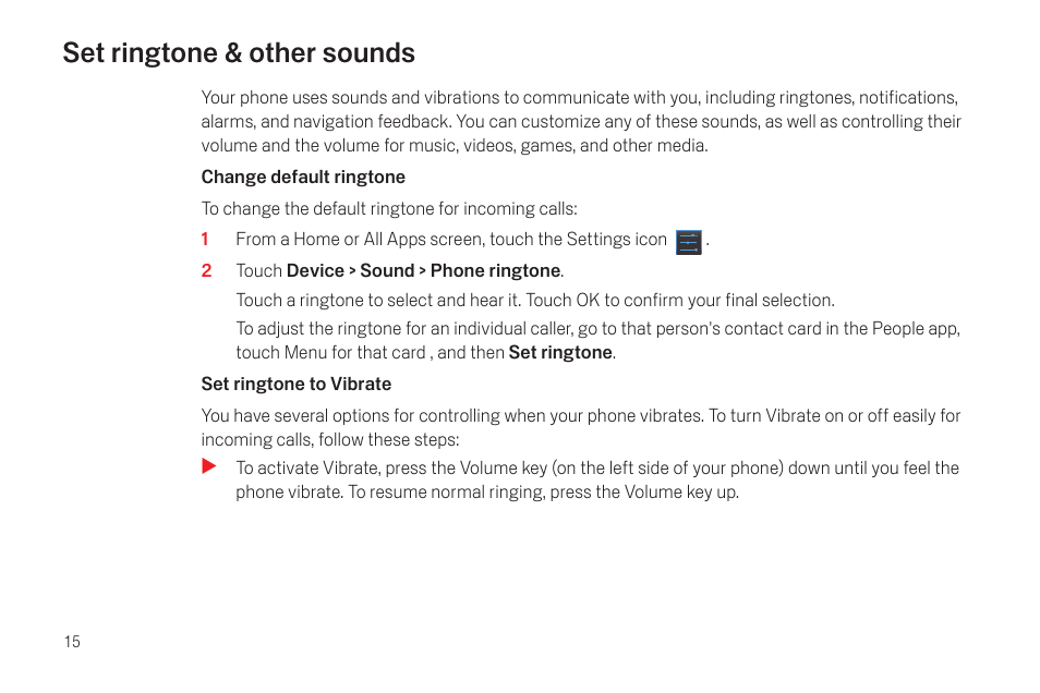 Set ringtone & other sounds, Set ringtone & other sounds 15 | Samsung SCH-I515MSAVZW User Manual | Page 18 / 107