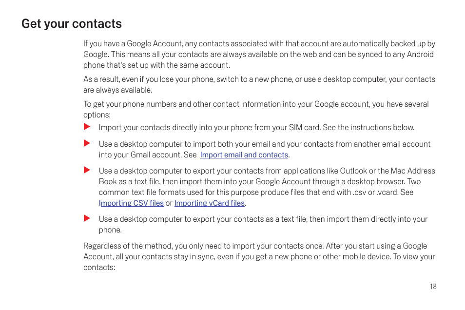 Get your contacts, Get your contacts 18 | Samsung SCH-I515MSAVZW User Manual | Page 21 / 107