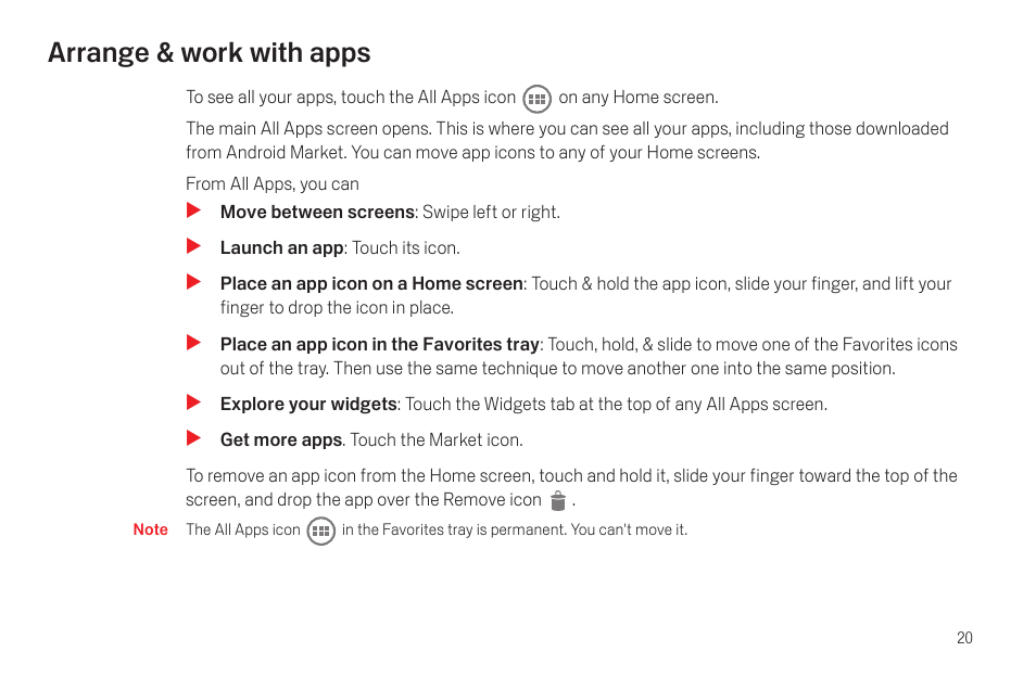 Arrange & work with apps, Arrange & work with apps 20 | Samsung SCH-I515MSAVZW User Manual | Page 23 / 107