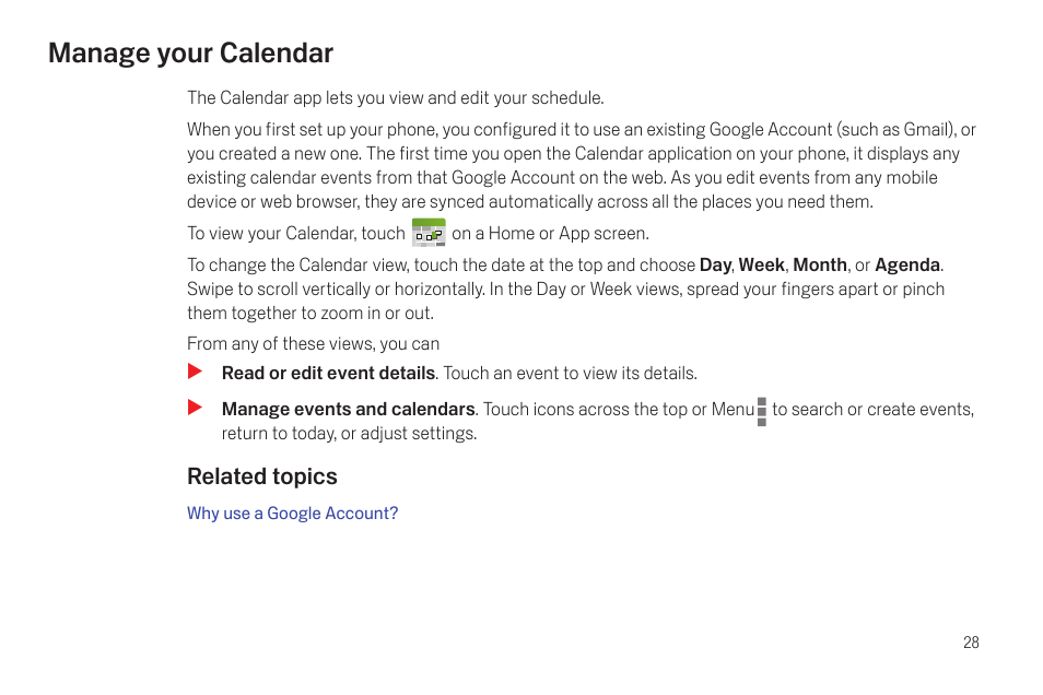 Manage your calendar, Manage your calendar 28 | Samsung SCH-I515MSAVZW User Manual | Page 31 / 107