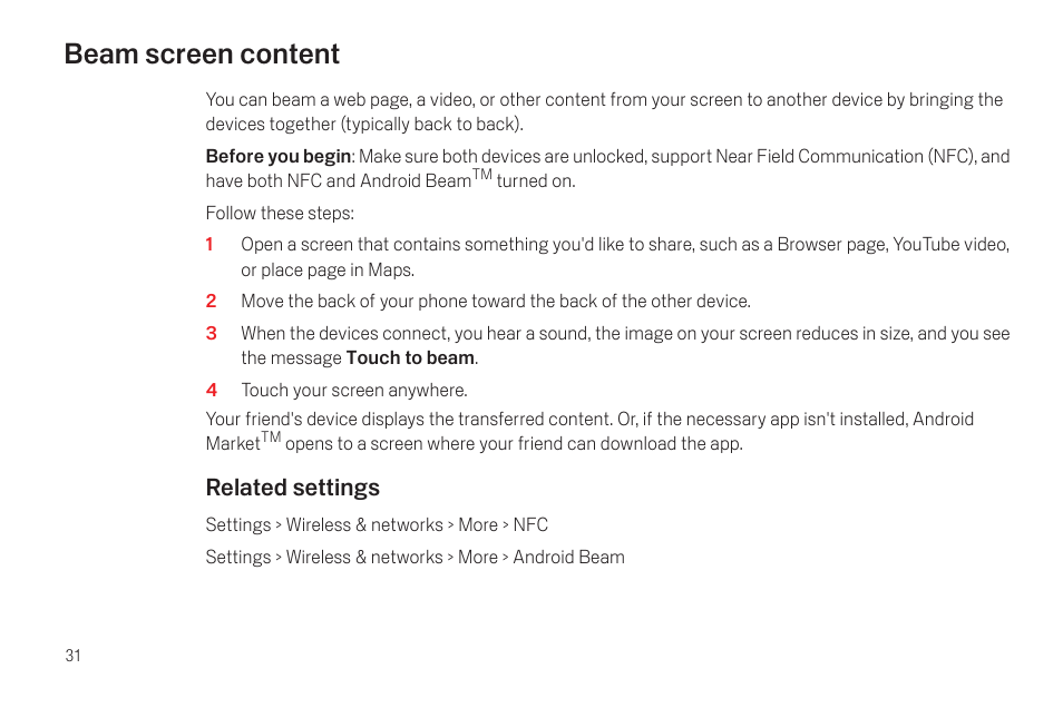 Beam screen content, Beam screen content 31 | Samsung SCH-I515MSAVZW User Manual | Page 34 / 107