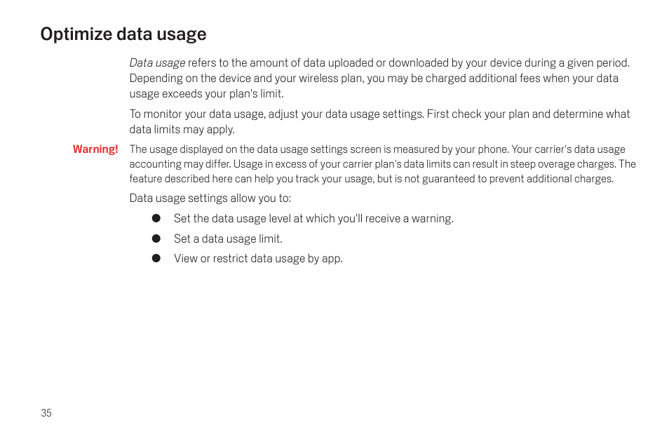 Optimize data usage, Optimize data usage 35 | Samsung SCH-I515MSAVZW User Manual | Page 38 / 107