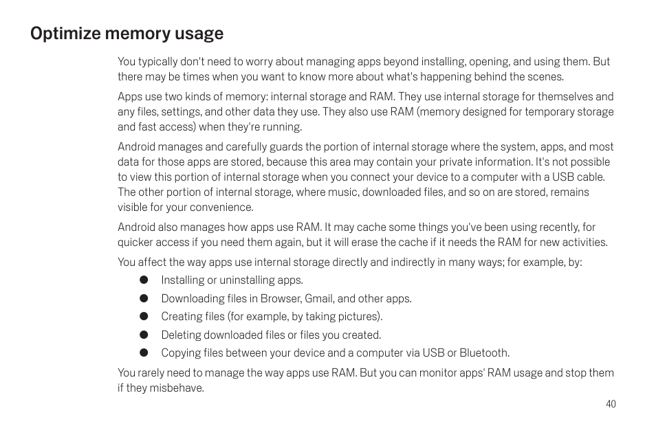 Optimize memory usage, Optimize memory usage 40 | Samsung SCH-I515MSAVZW User Manual | Page 43 / 107