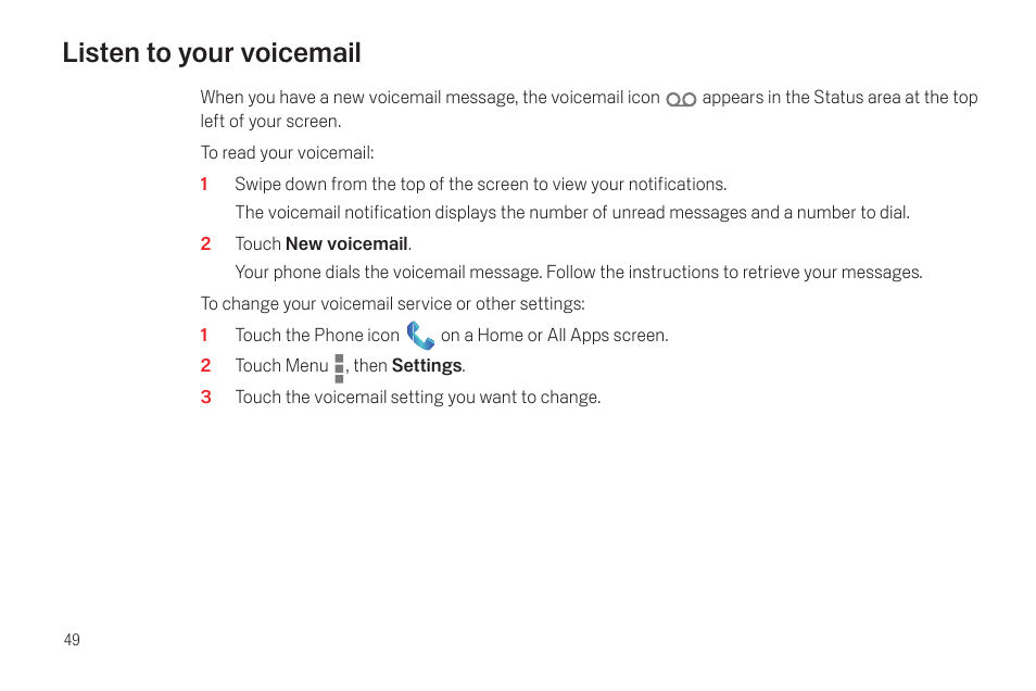 Listen to your voicemail, Listen to your voicemail 49 | Samsung SCH-I515MSAVZW User Manual | Page 52 / 107