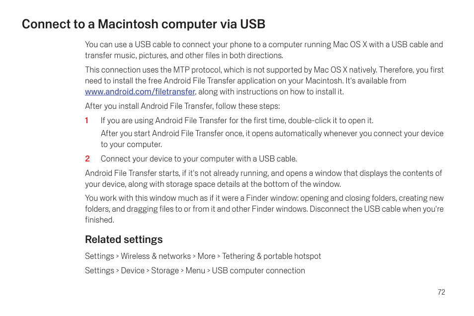Connect to a macintosh computer via usb, Connect to a macintosh computer via usb 72 | Samsung SCH-I515MSAVZW User Manual | Page 75 / 107
