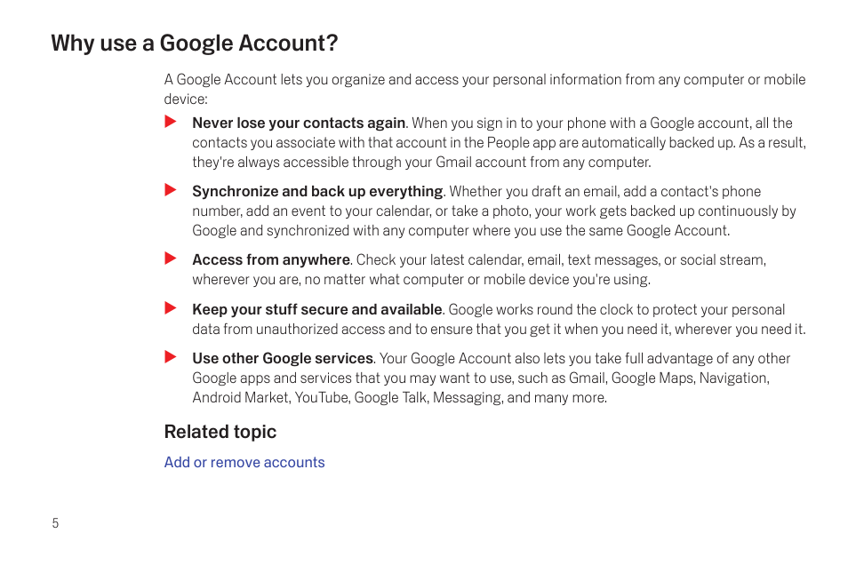 Why use a google account, Why use a google account? 5 | Samsung SCH-I515MSAVZW User Manual | Page 8 / 107