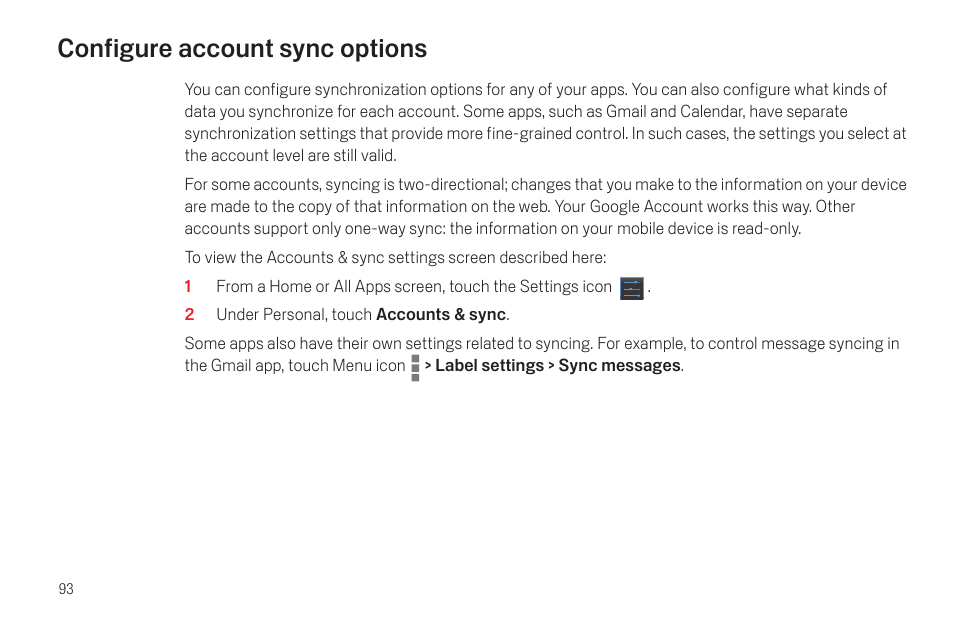 Configure account sync options, Configure account sync options 93 | Samsung SCH-I515MSAVZW User Manual | Page 96 / 107