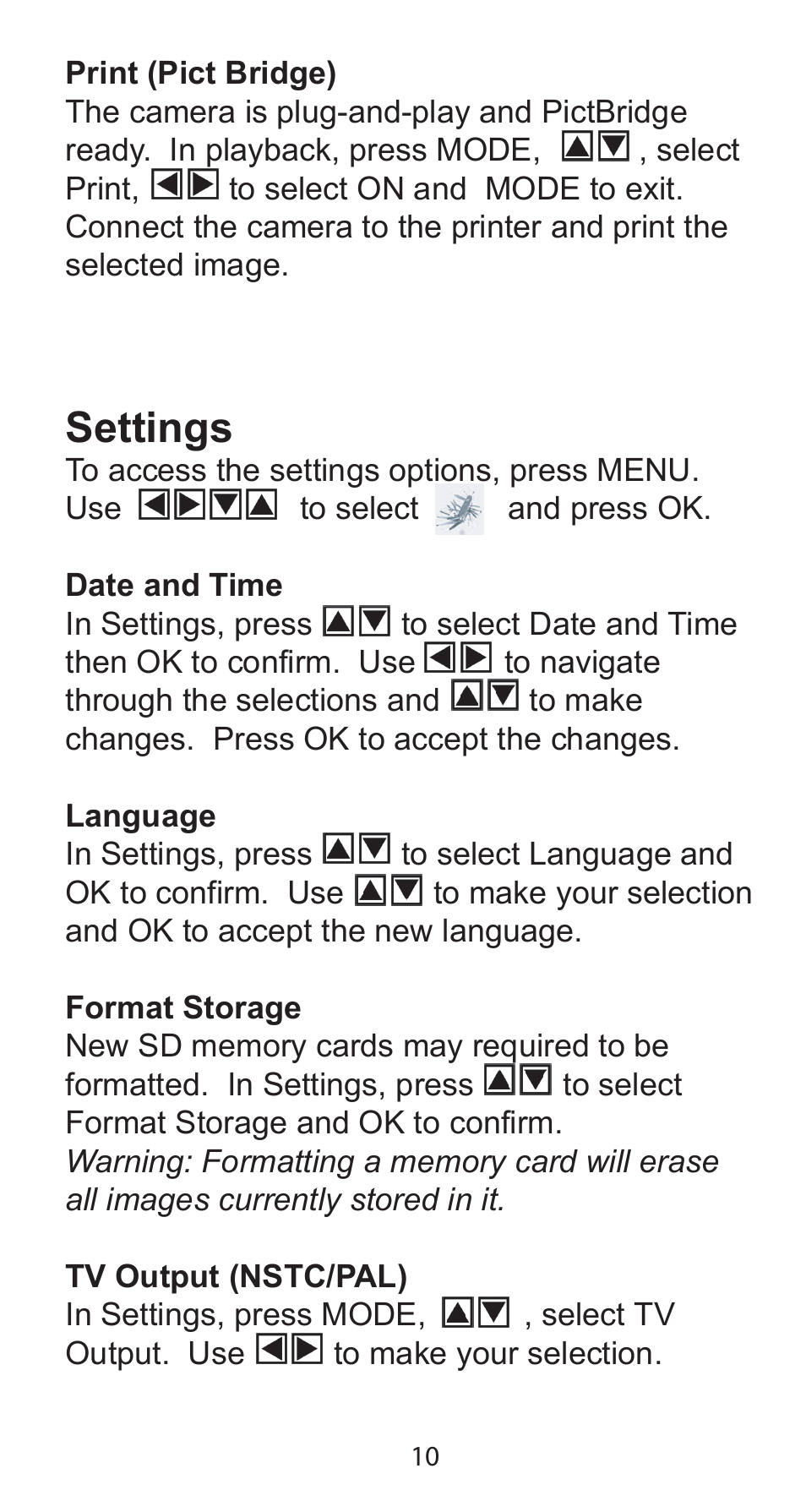 Settings | Argus Camera Argus DC-5195 User Manual | Page 10 / 15