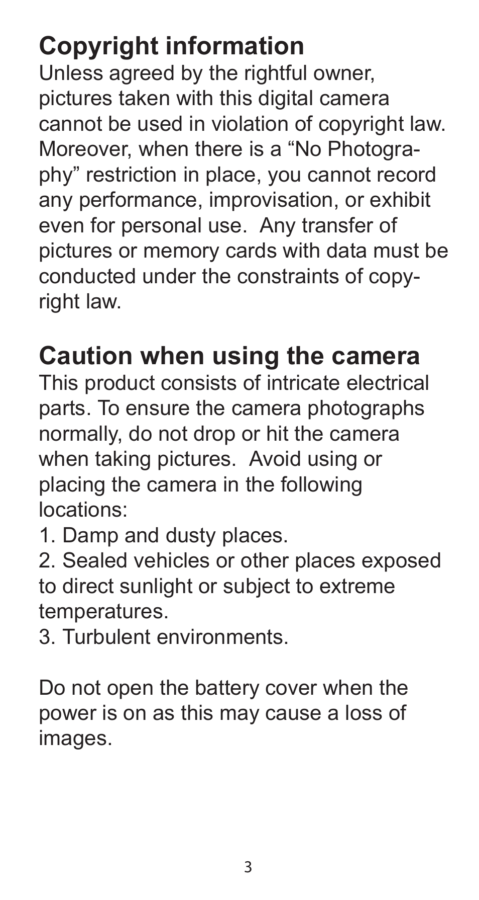 Copyright information, Caution when using the camera | Argus Camera Argus DC-5195 User Manual | Page 3 / 15