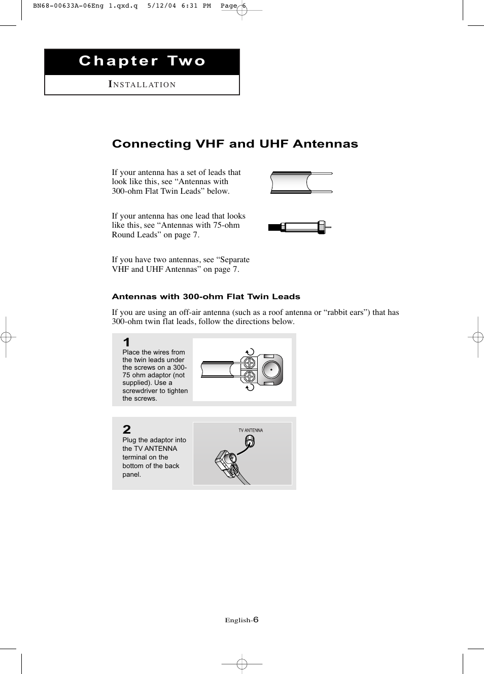 Connecting vhf and uhf antennas | Samsung LTP1745X-XAC User Manual | Page 10 / 66