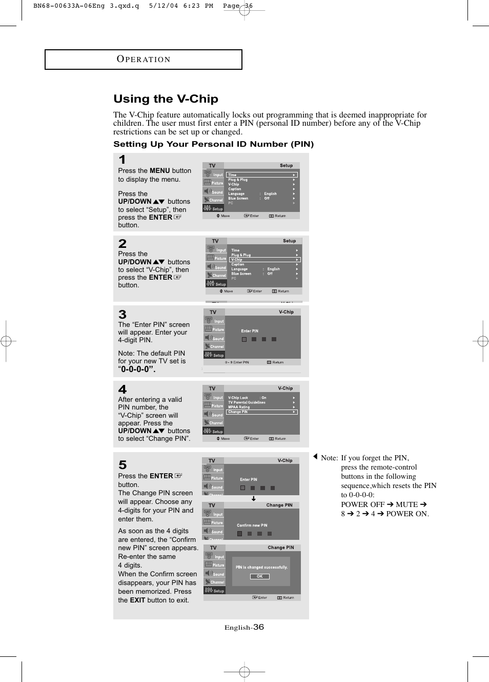 Using the v-chip | Samsung LTP1745X-XAC User Manual | Page 40 / 66