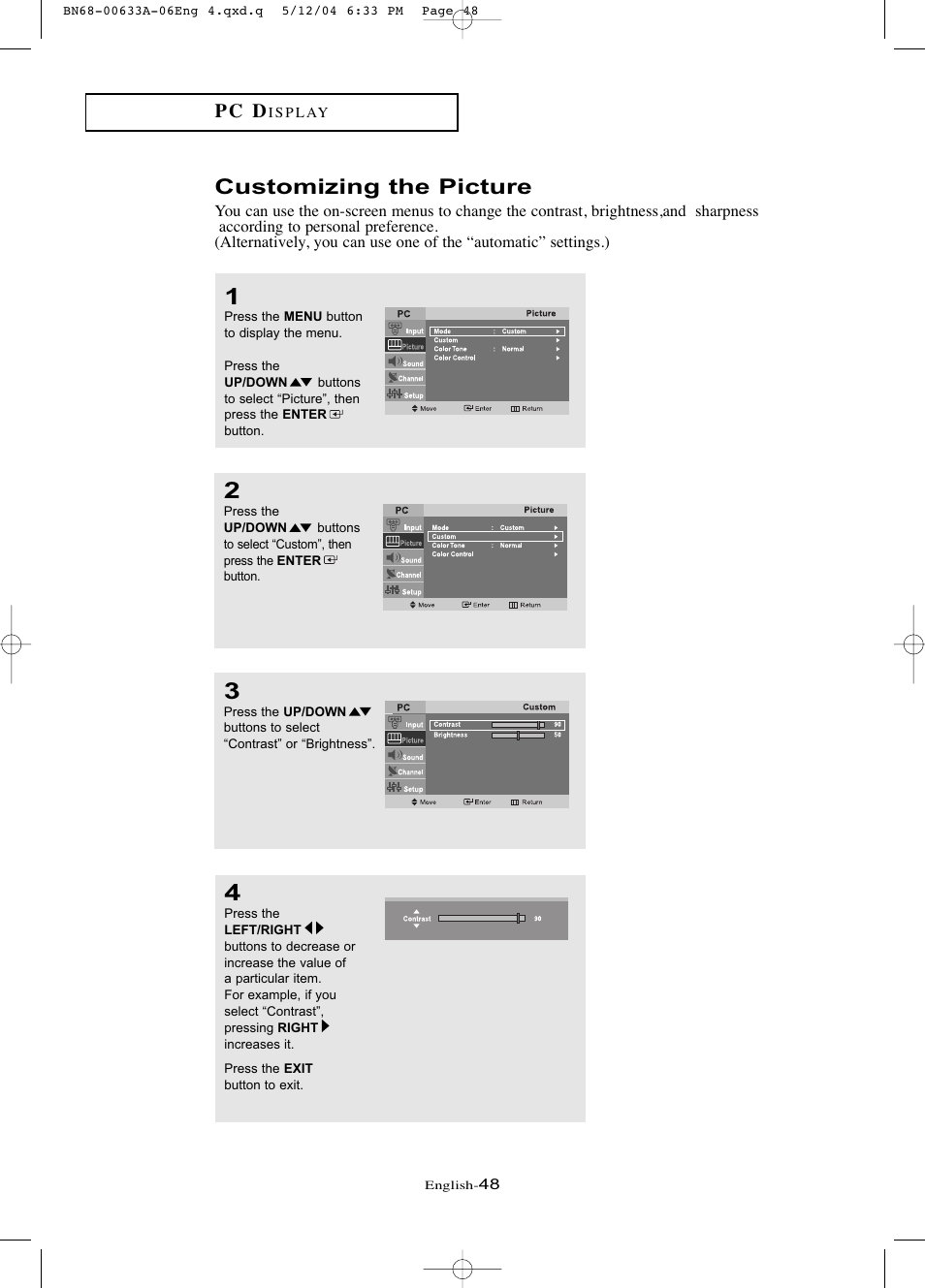 Customizing the picture, P c d | Samsung LTP1745X-XAC User Manual | Page 52 / 66